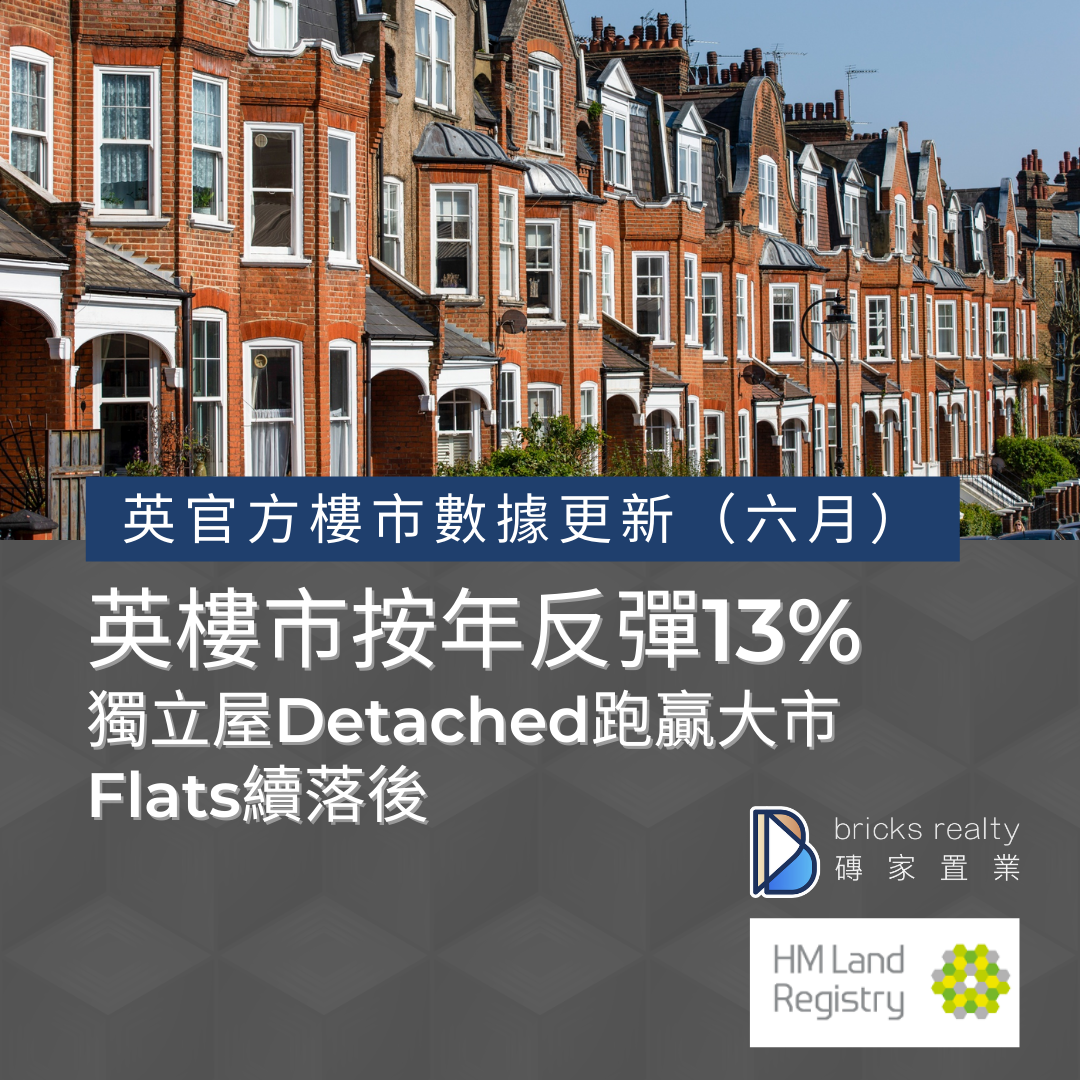 最新英國政府物業數據指數獨立屋detached跑贏flats續落後 Bricks Realty 磚家置業